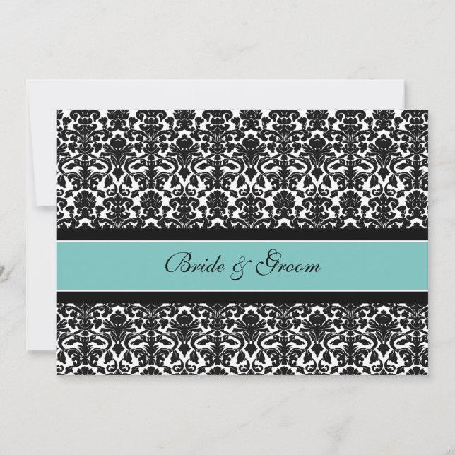 Invitations de mariage Turquoise Noir Blanc Damas (Devant)