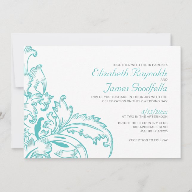 Invitations de mariage turquoises (Devant)