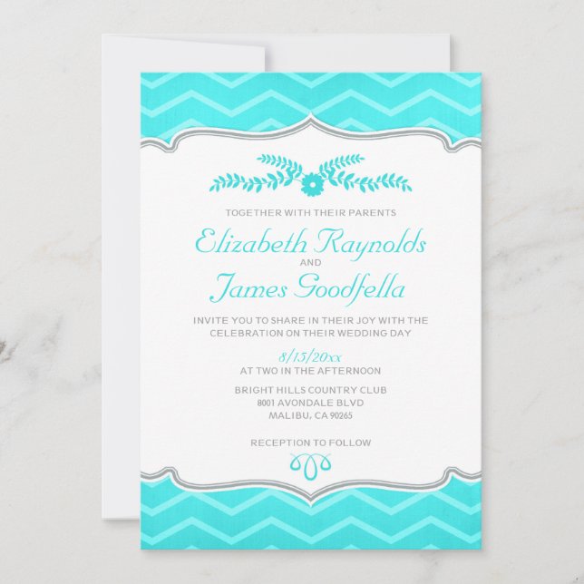 Invitations de mariage Turquoises à Zigzag (Devant)