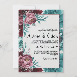 Invitations de mariage turquoises et bordeaux