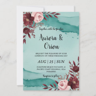 Invitations de mariage turquoises et bordeaux