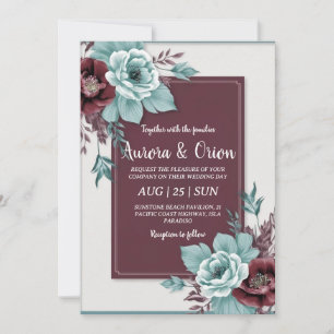 Invitations de mariage turquoises et bordeaux
