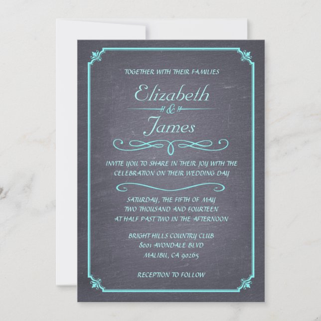 Invitations de mariage Turquoises Vintages (Devant)