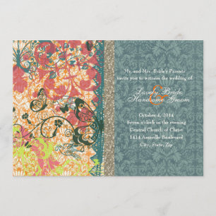 Invitations de mariage tzigane orange Bleu Boho