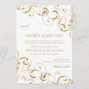 Invitations de mariage unique Peach & Gold   Fils