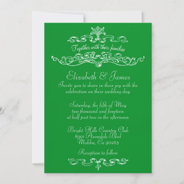 Invitations de mariage vert de luxe simple (Devant)