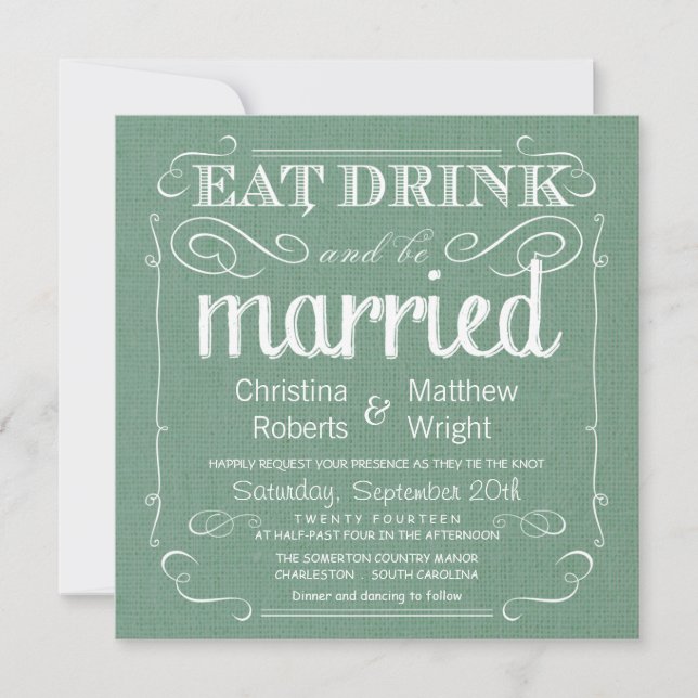 Invitations de mariage vert de Rustic Burlap (Devant)