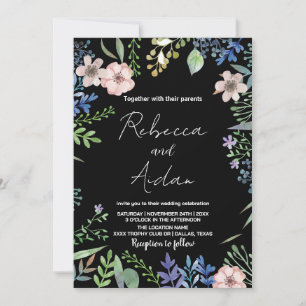 Invitations de mariage vert noir floral