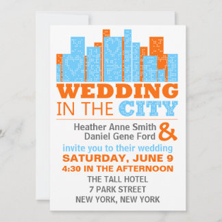 Invitations De Mariage Ville Moderne Orange Et Ble