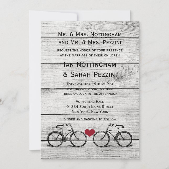 Invitations de mariage vintage à vélo (Devant)