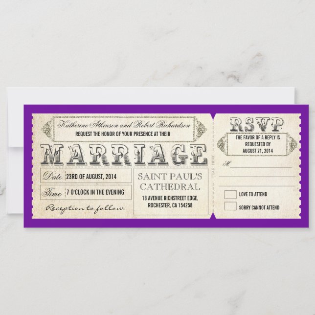invitations de mariage vintage - billets et RSVP (Devant)