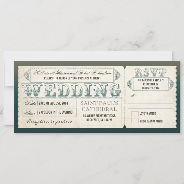 invitations de mariage vintage - billets et RSVP (Devant)