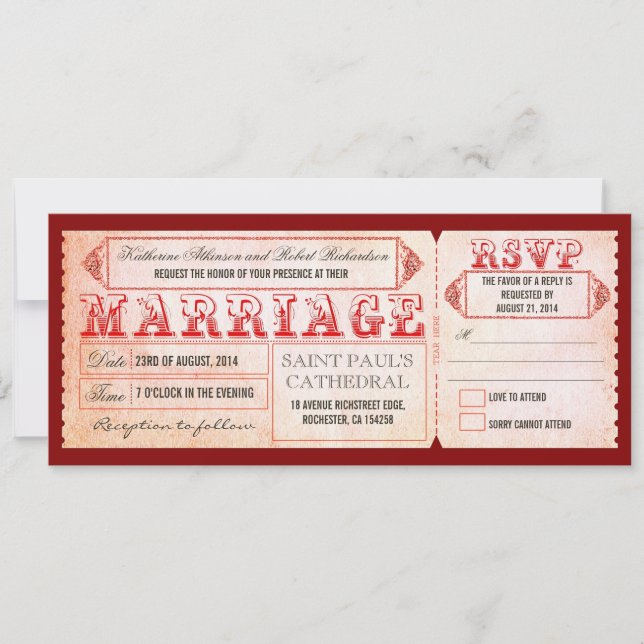 invitations de mariage vintage - billets et RSVP (Devant)