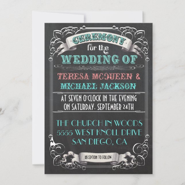 Invitations de mariage Vintage Blackboard (Devant)