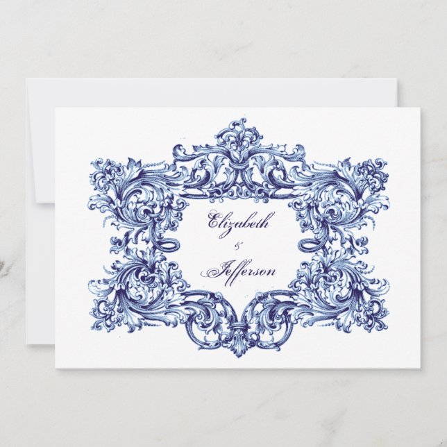Invitations de mariage Vintage bleu (Devant)