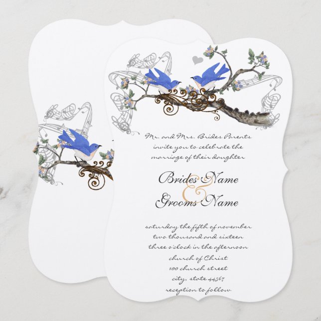 Invitations de mariage vintage Bluebirds #2 (Devant / Derrière)