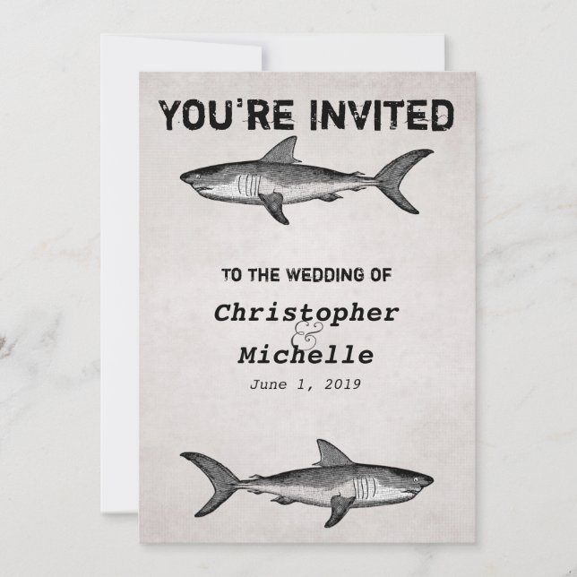 Invitations de mariage vintage dans l'océan des re (Devant)