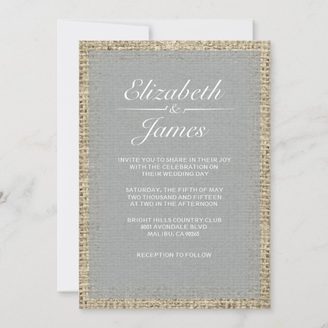 Invitations de mariage Vintage de Burlap (Devant)
