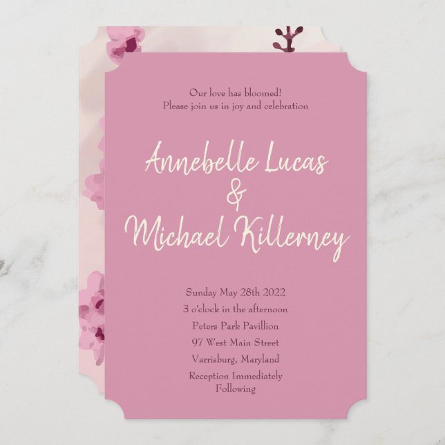 Invitations de mariage vintage en fleurs de cerise (Devant / Derrière)
