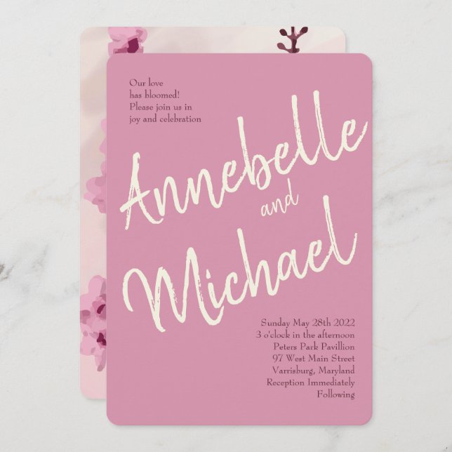 Invitations de mariage vintage en fleurs de cerise (Devant / Derrière)