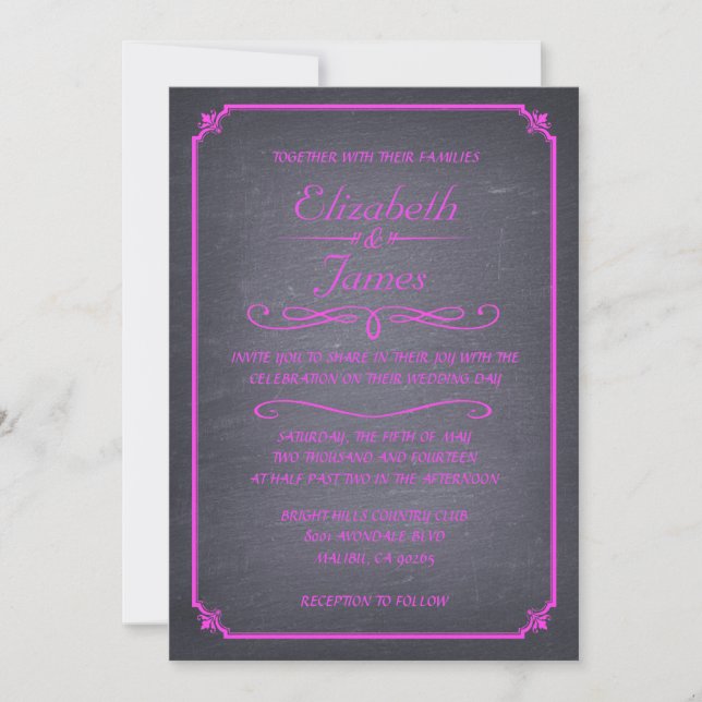 Invitations de mariage Vintage en tableau noir ros (Devant)