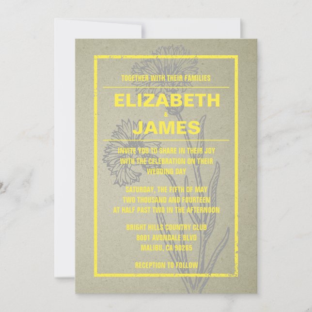 Invitations de mariage Vintage et jaune rustique (Devant)