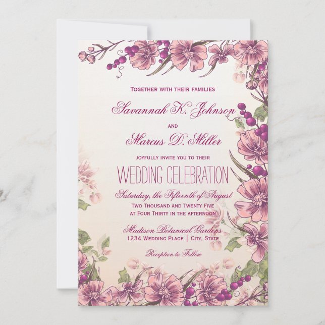Invitations de mariage vintage Floral Garden (Devant)