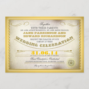 Invitations de mariage vintage jaune - billets
