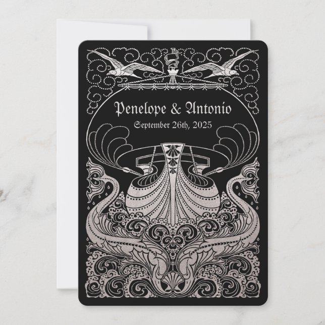 Invitations de mariage vintage Nautique Argent (Devant)