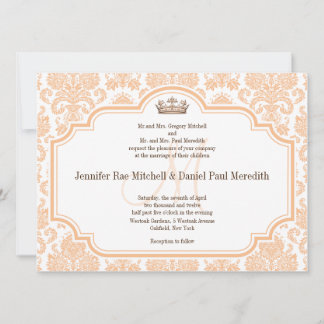 Invitations de mariage vintage Peach Damask
