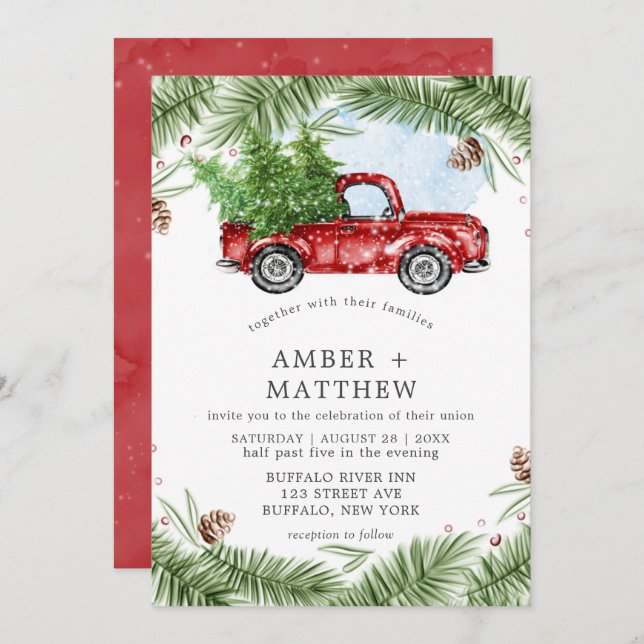Invitations de mariage vintage pour le Camion Roug (Devant / Derrière)