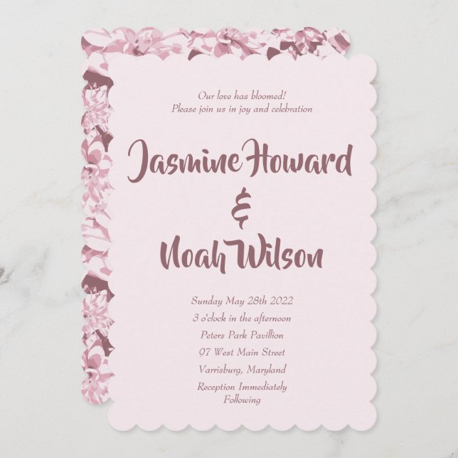 Invitations de mariage vintage rose dahlia florale (Devant / Derrière)