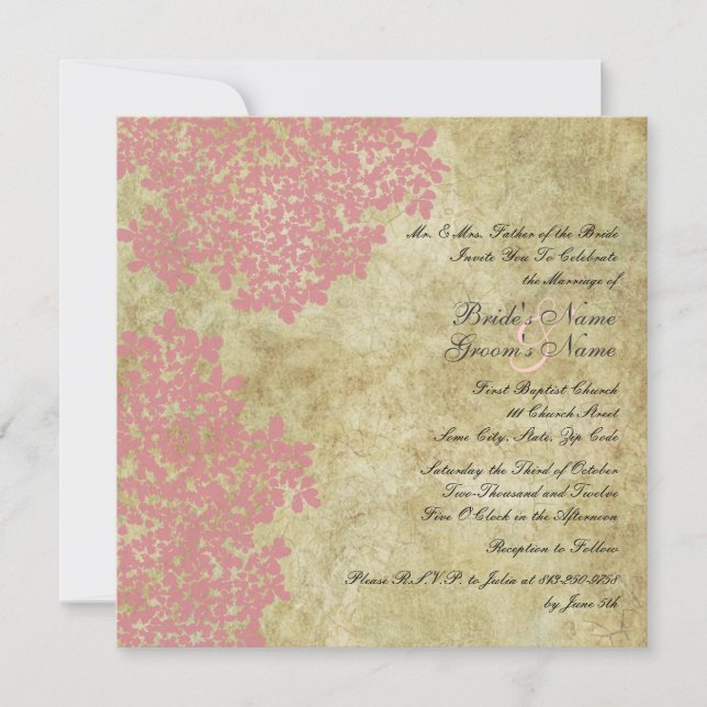 Invitations de mariage Vintage rose Floral (Devant)