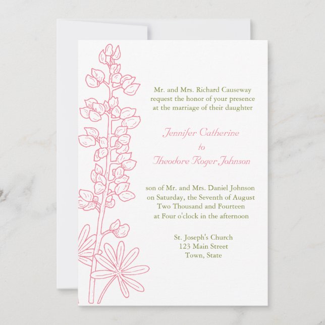 Invitations de mariage vintage rose floral (Devant)