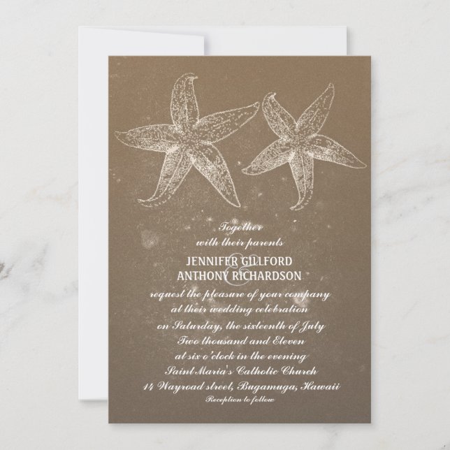 INVITATIONS DE MARIAGE vintage SUR LA PLAGE (Devant)