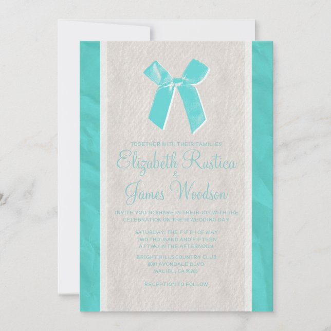 Invitations de mariage Vintage turquoise Bow & Lin (Devant)