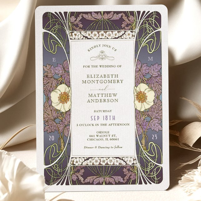 Invitations de mariage vintage violet Art Nouveau (Créateur téléchargé)