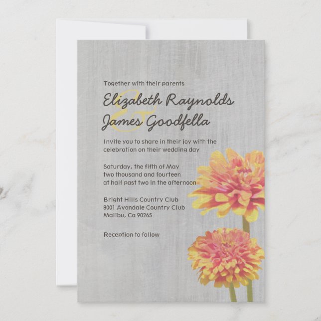 Invitations de mariage Vintages à Zinnia (Devant)
