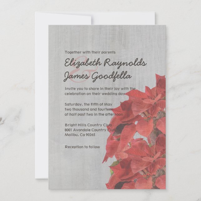 Invitations de mariage Vintages Poinsettias (Devant)