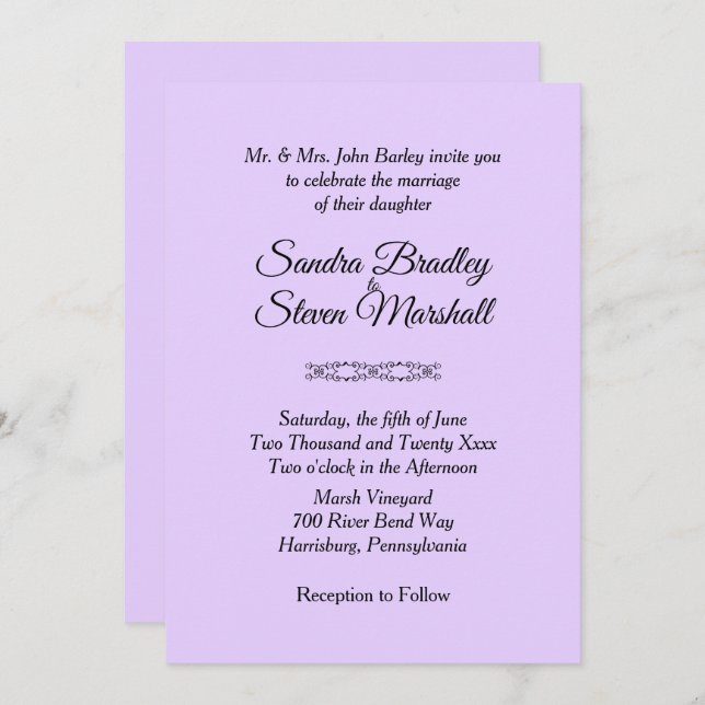 Invitations de mariage violet simples (Devant / Derrière)