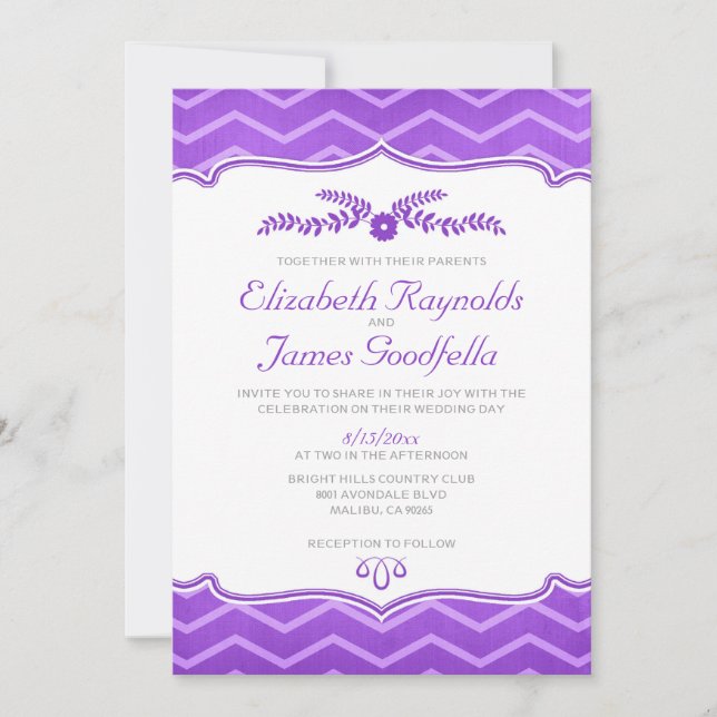 Invitations de mariage violet Zigzag (Devant)
