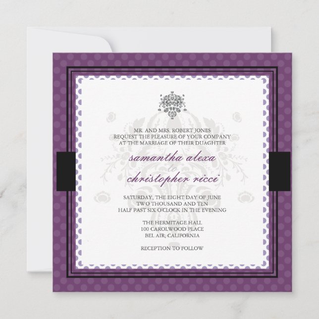 Invitations de mariage violettes pois/violet (Devant)