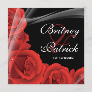 Invitations de mariage Whimsical Black & Red Rose