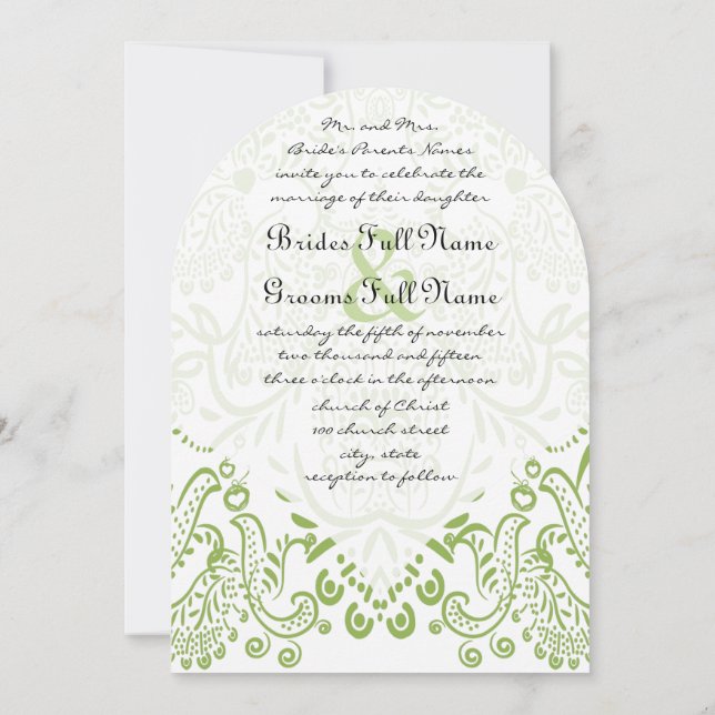 Invitations de mariage Whimsical Oiseau vert Apple (Dos)