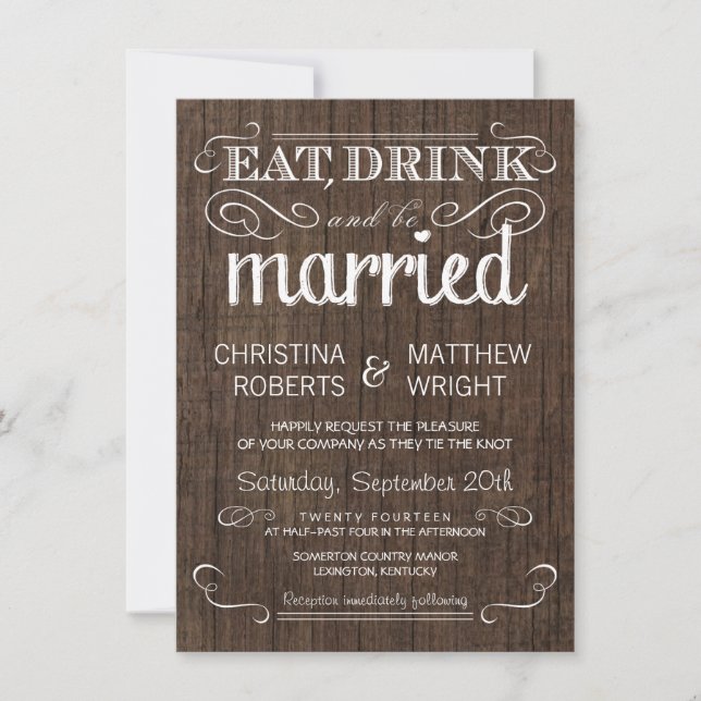 Invitations de Mariages campagnards de bois rustiq (Devant)