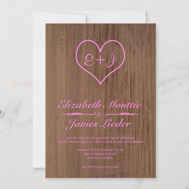 Invitations de Mariages campagnards roses et Brown (Devant)
