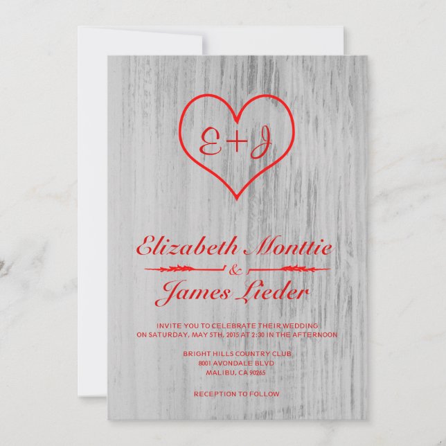 Invitations de Mariages campagnards rouges et blan (Devant)