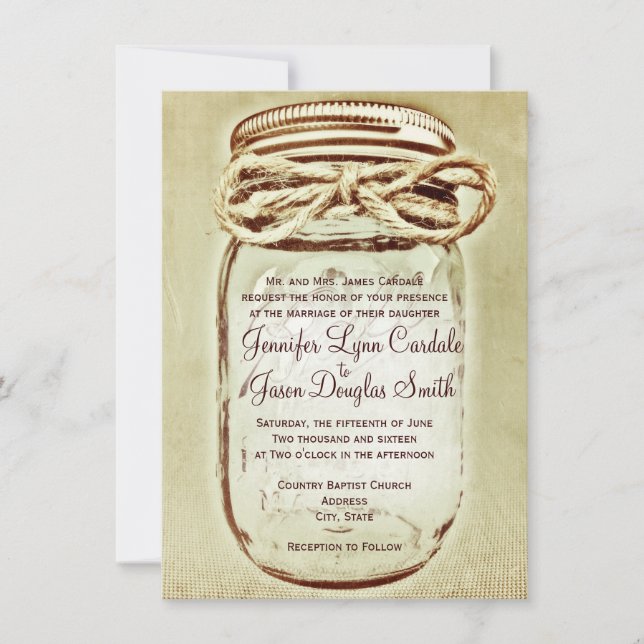 Invitations de Mariages campagnards rustiques Maso (Devant)