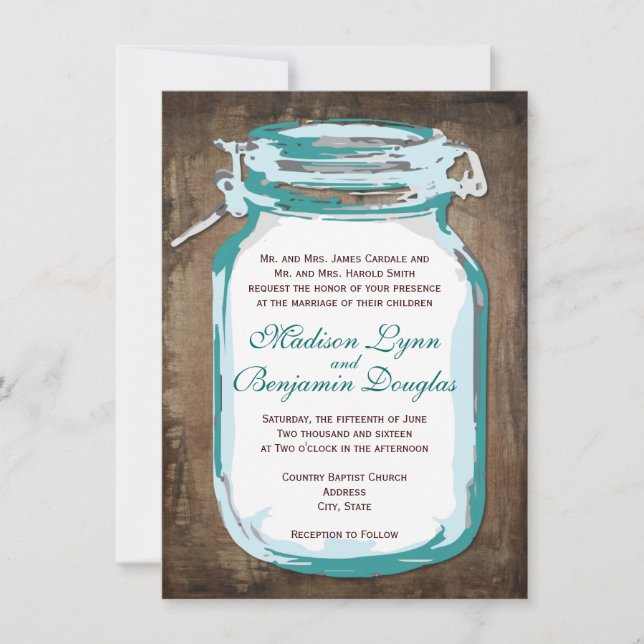 Invitations de Mariages campagnards rustiques turq (Devant)
