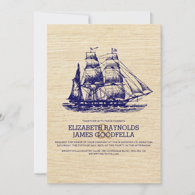 Invitations de mariages de bateaux anciens (Devant)